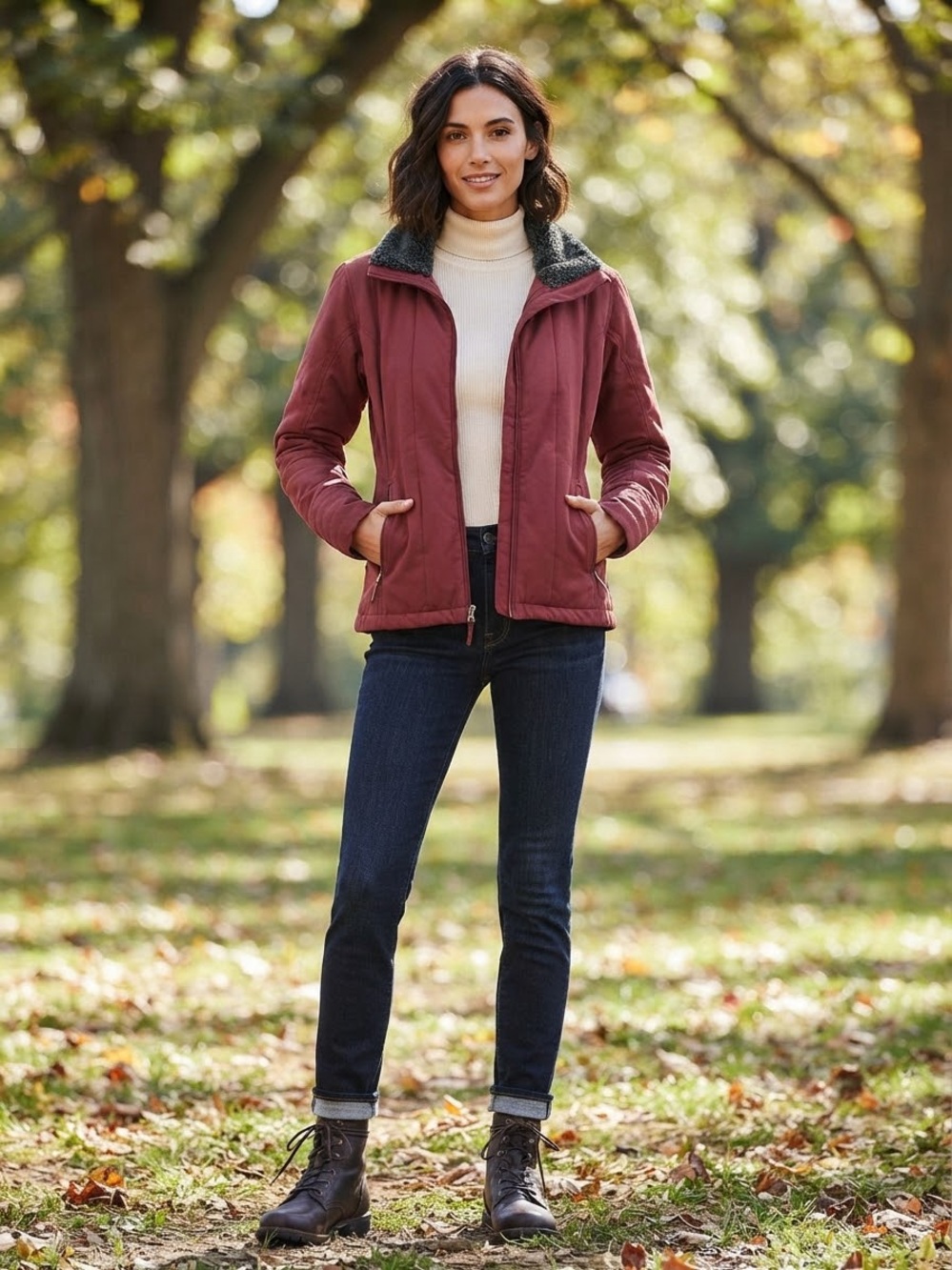 Columbia Cozy Sherpa-Trim Puffer Jacket in Burgundy
